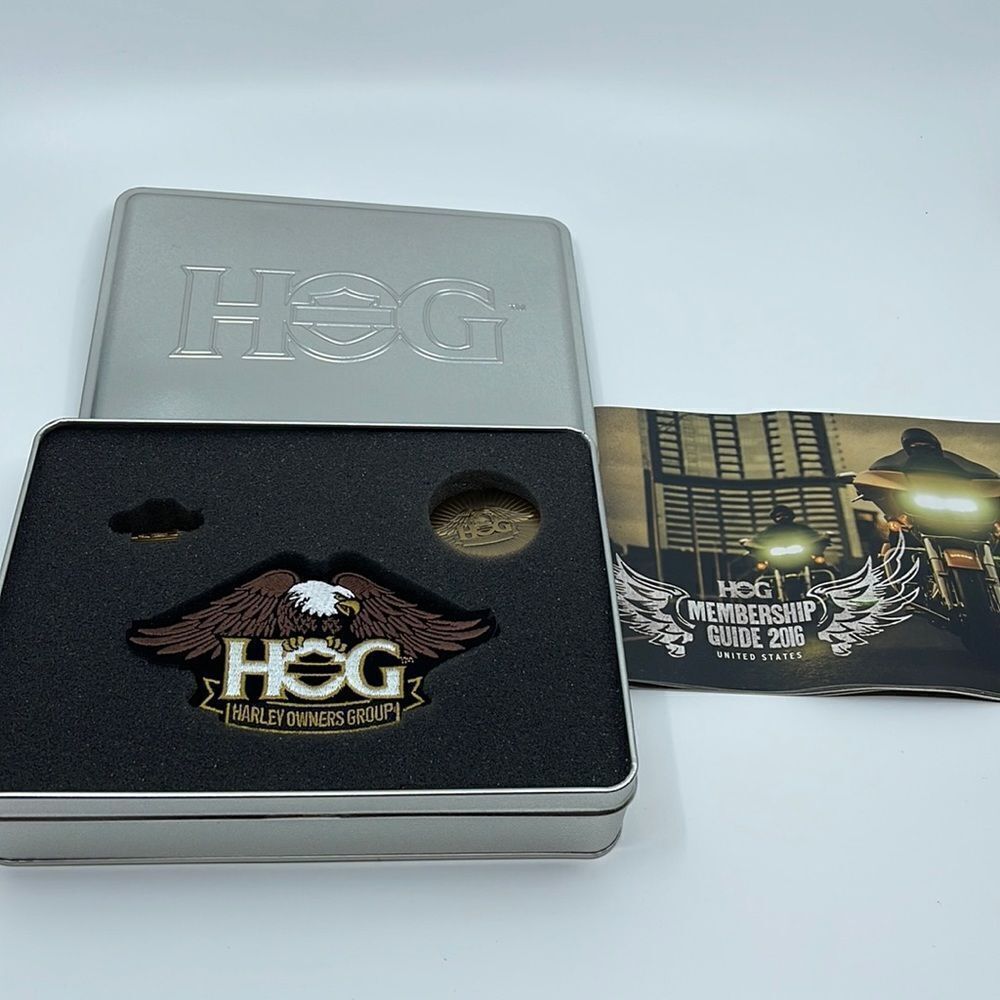 Harley Davidson HOG Box tin patch medal booklet membership guide 2016